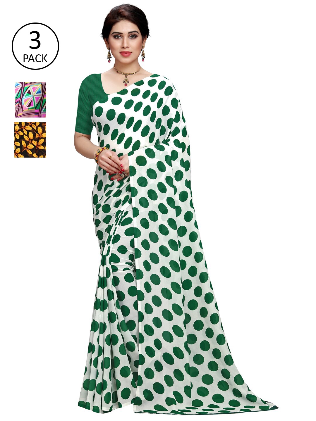 KALINI Yellow & White Pack of 3 Saree