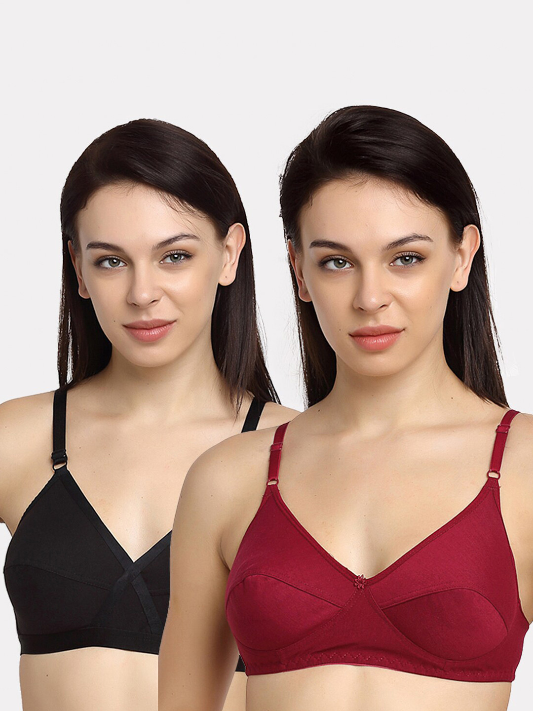 

Friskers Pack of 2 Black & Maroon Full Coverage Everyday Bra O-312-01-314-14-30