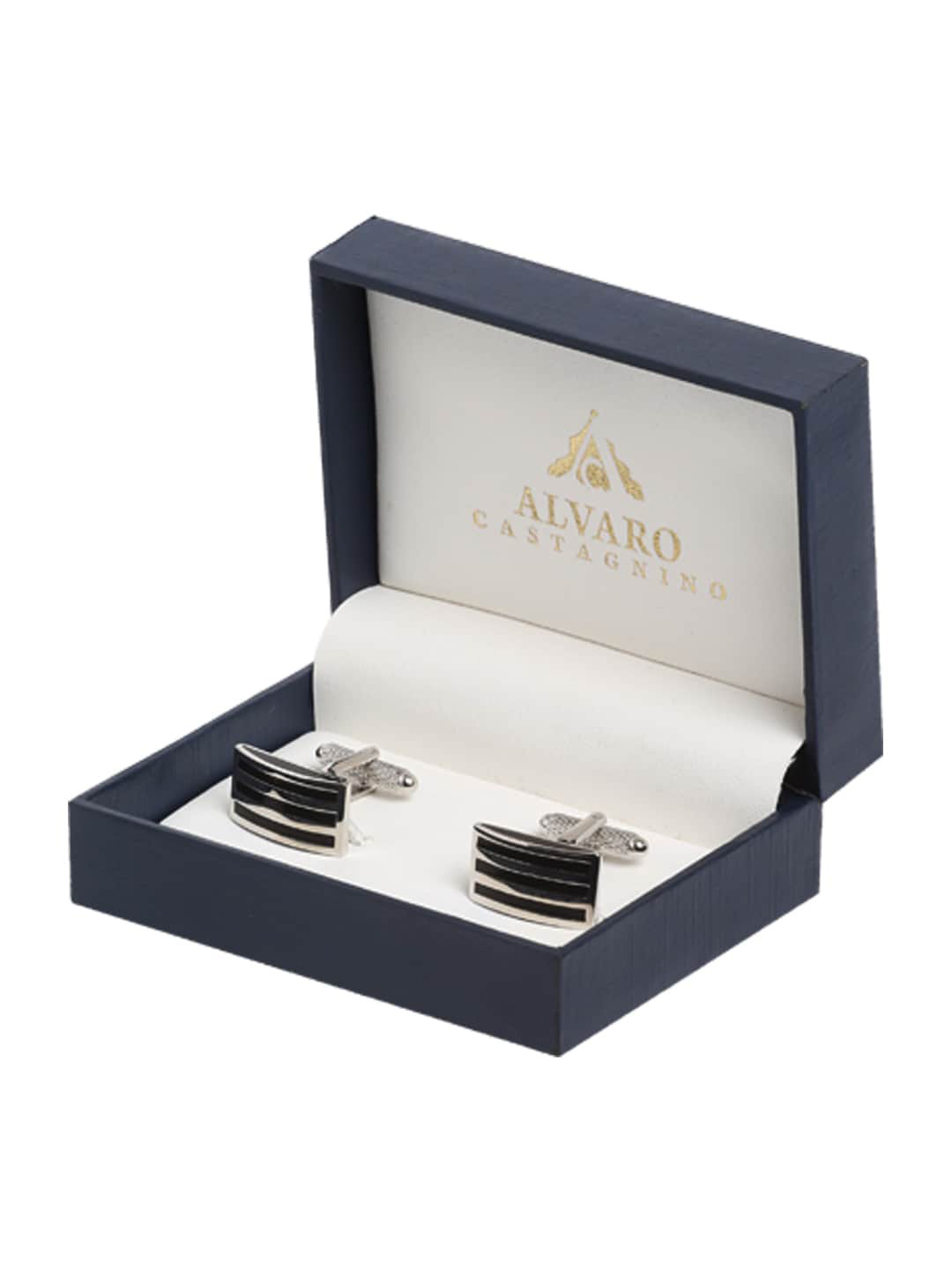 

Alvaro Castagnino Silver-Toned & Black Cufflink