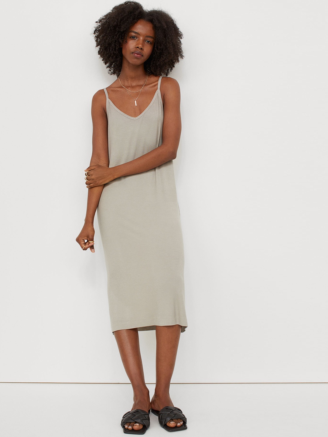 

H&M Women Grey Solid Ribbed jersey Dress