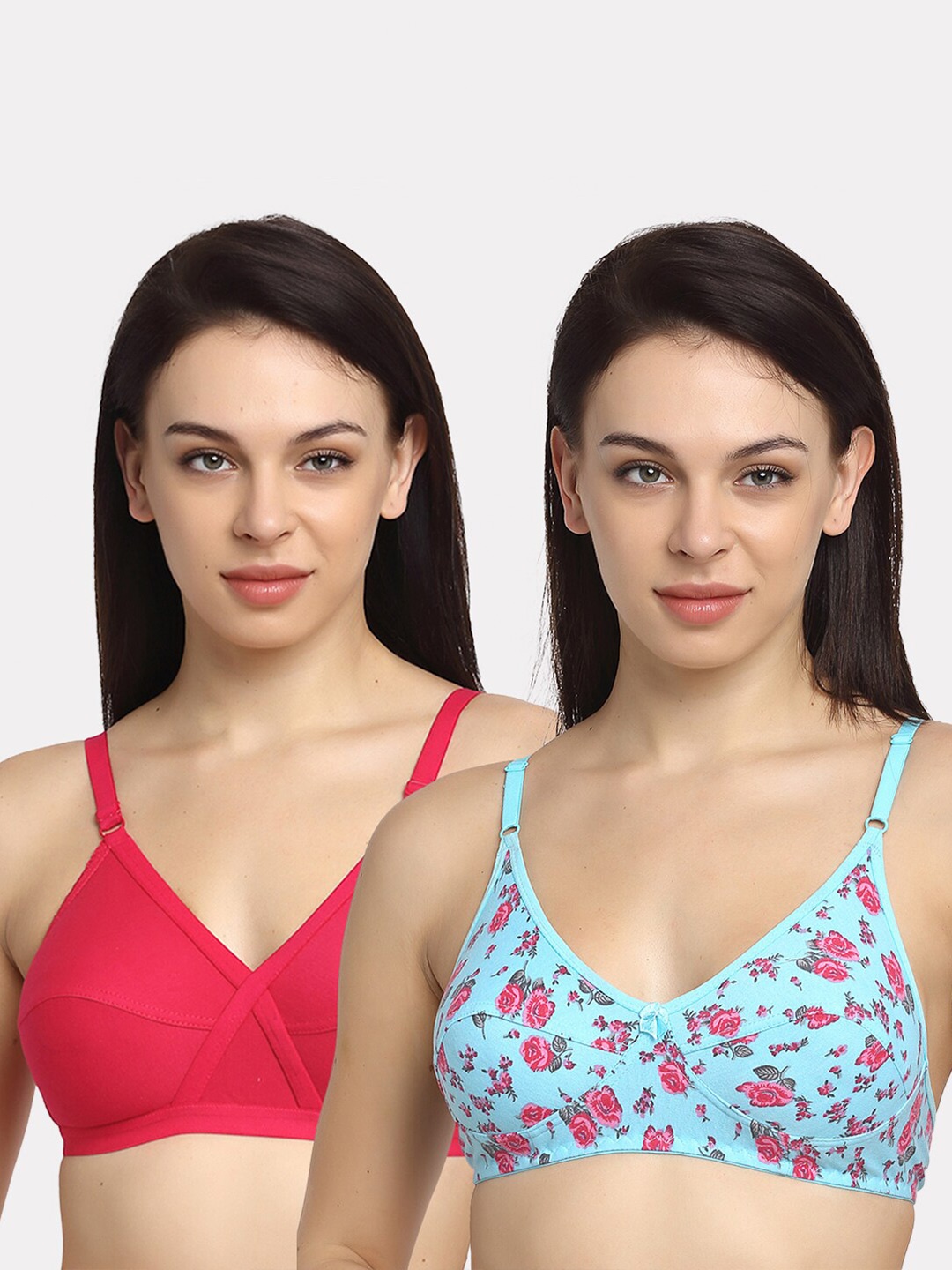 

Friskers Pink & Turquoise Blue Pack of 2 Everyday Bra Full Coverage