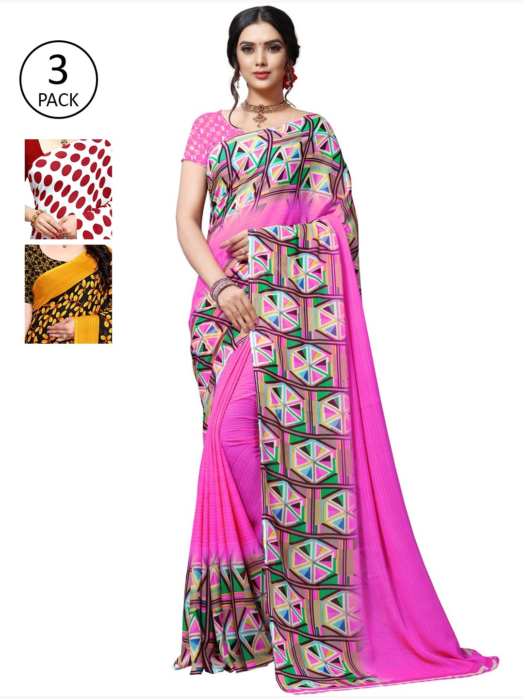 

KALINI Pack of 3 Printed Poly Georgette Saree, Multi