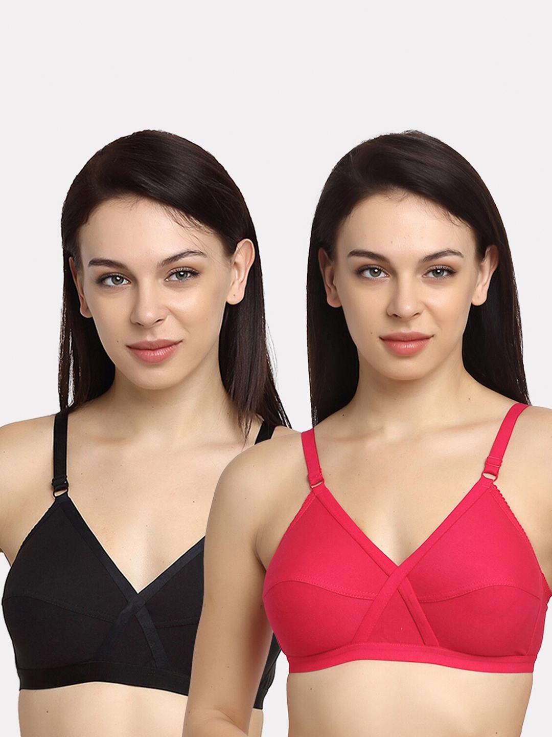 Friskers Pack of 2 Black & Red Half Coverage Everyday Bra O-312-01-312-15-30