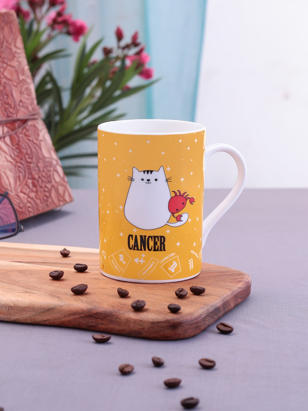 

CLAY CRAFT Yellow & White Zodiac Printed Ceramic Glossy Mug