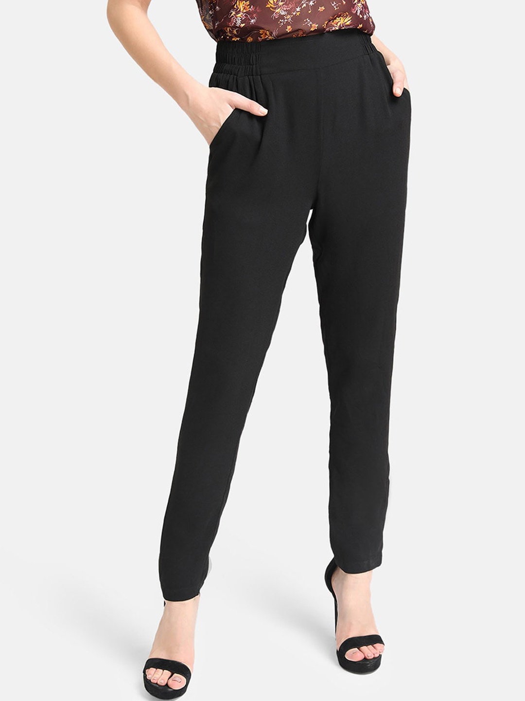 Kazo Women Black Regular Trousers