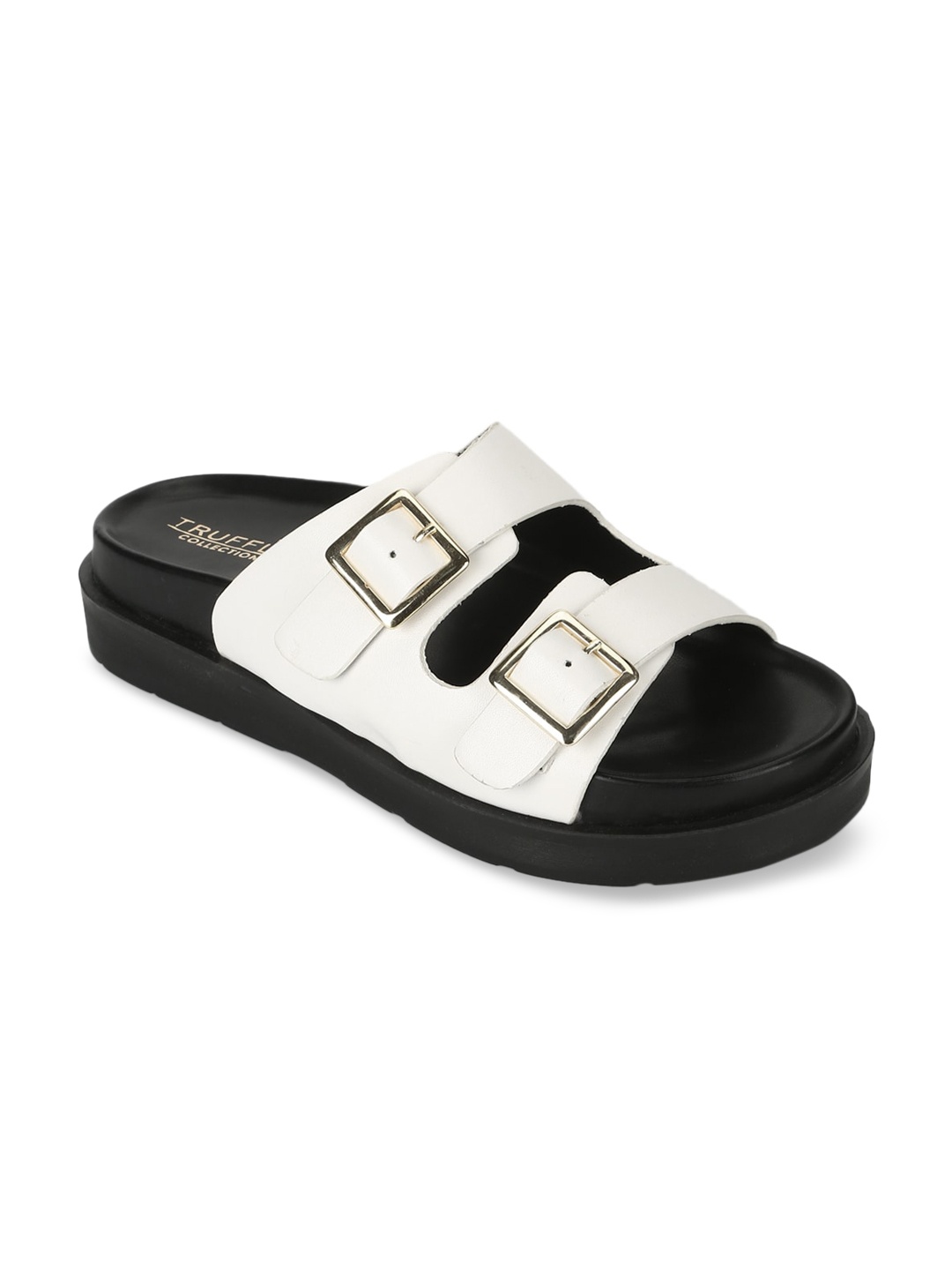 

Truffle Collection Women White Open Toe Flats with Buckles