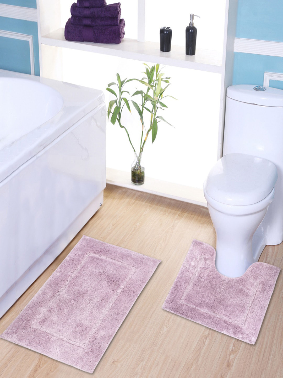 

AVI Living Set Of 2 Beige Solid Anti Microbial 2300 GSM Ant-Slip Bath Mats, Purple