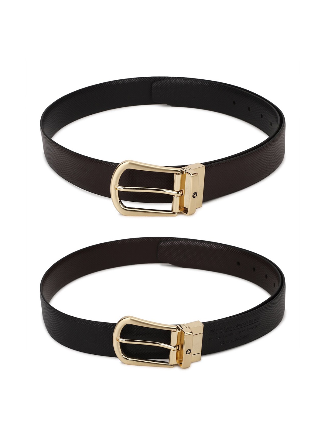 

Louis Philippe Men Black Textured Set of 2 Leather Reversible Formal Belt