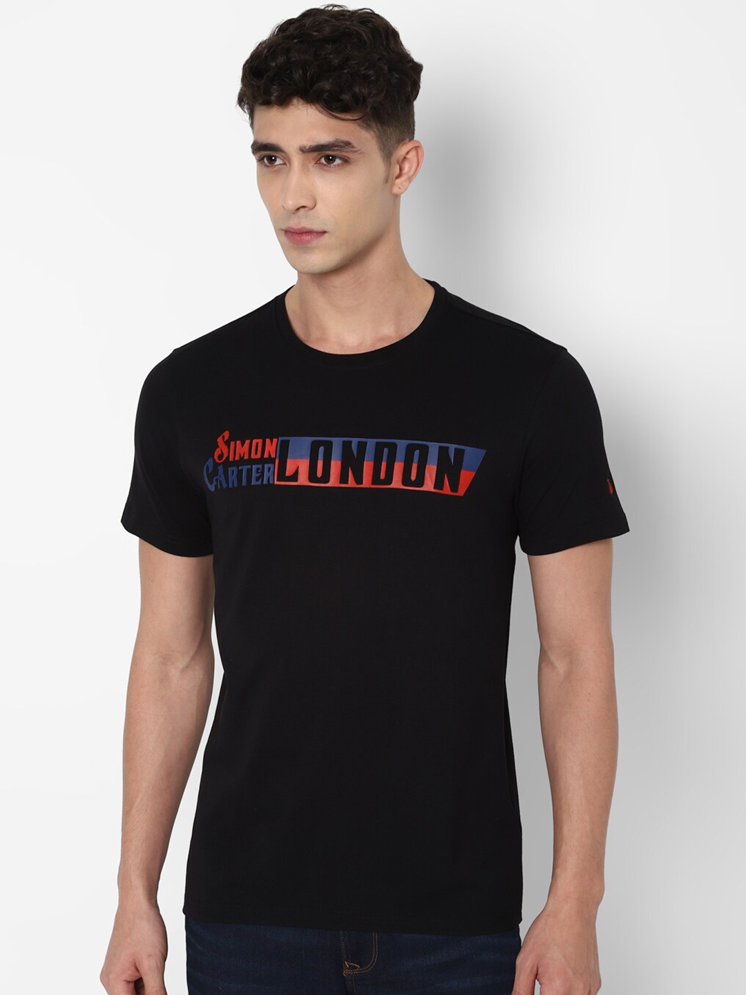 

SIMON CARTER LONDON Men Black Typography Printed Slim Fit Pure Cotton T-shirt