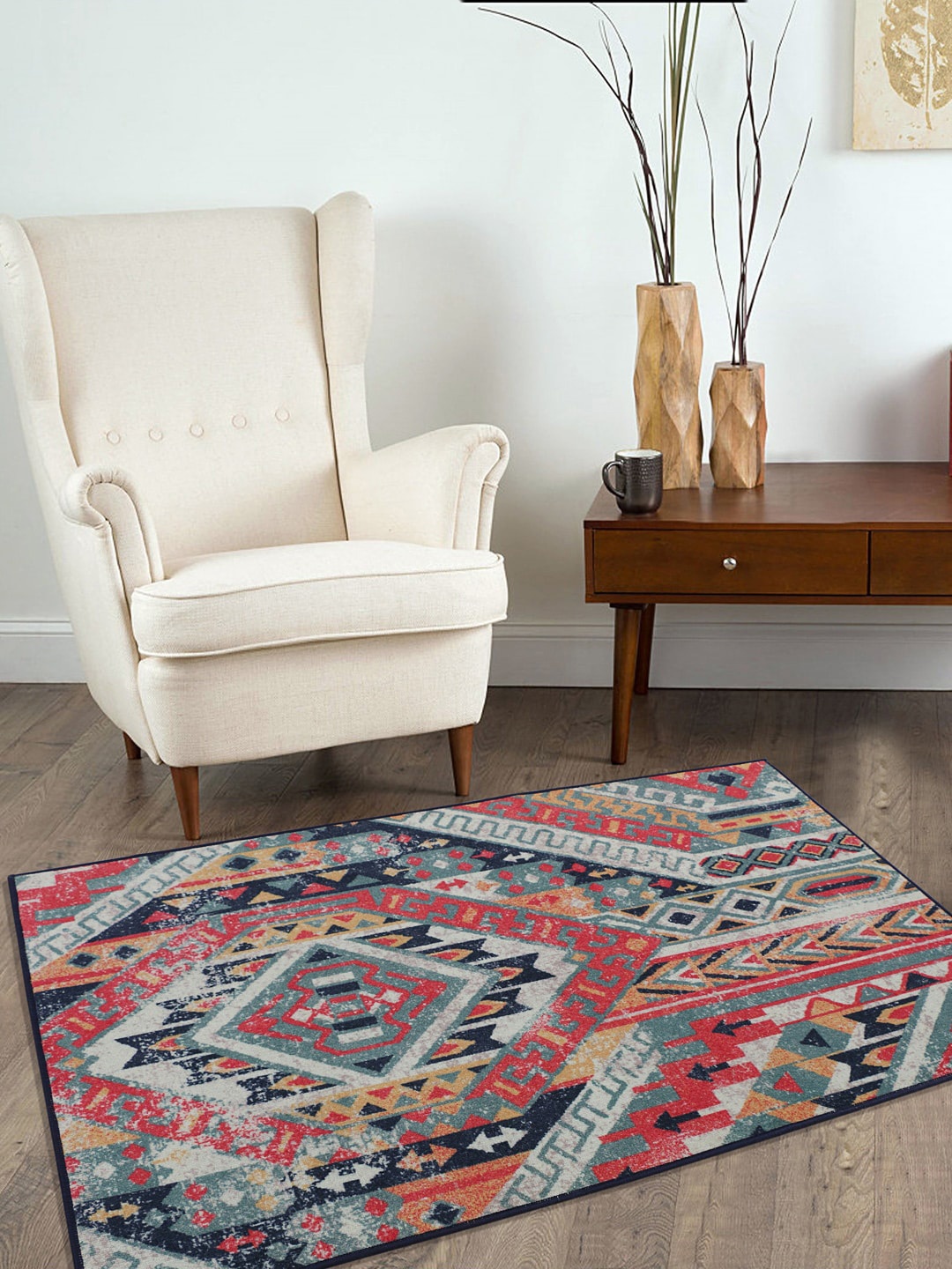 

RUGSMITH Red & Grey Geometric Anti-Skid Carpet