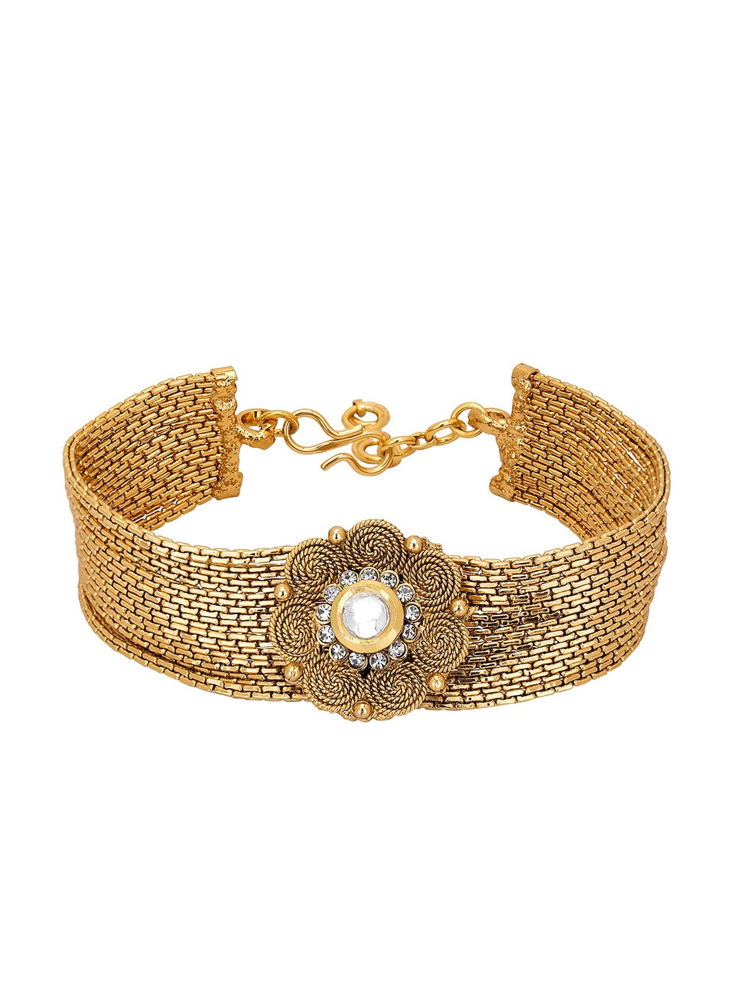 

Adwitiya Collection 24k Gold-Plated White Stones & Beads-Studded Link Bracelet