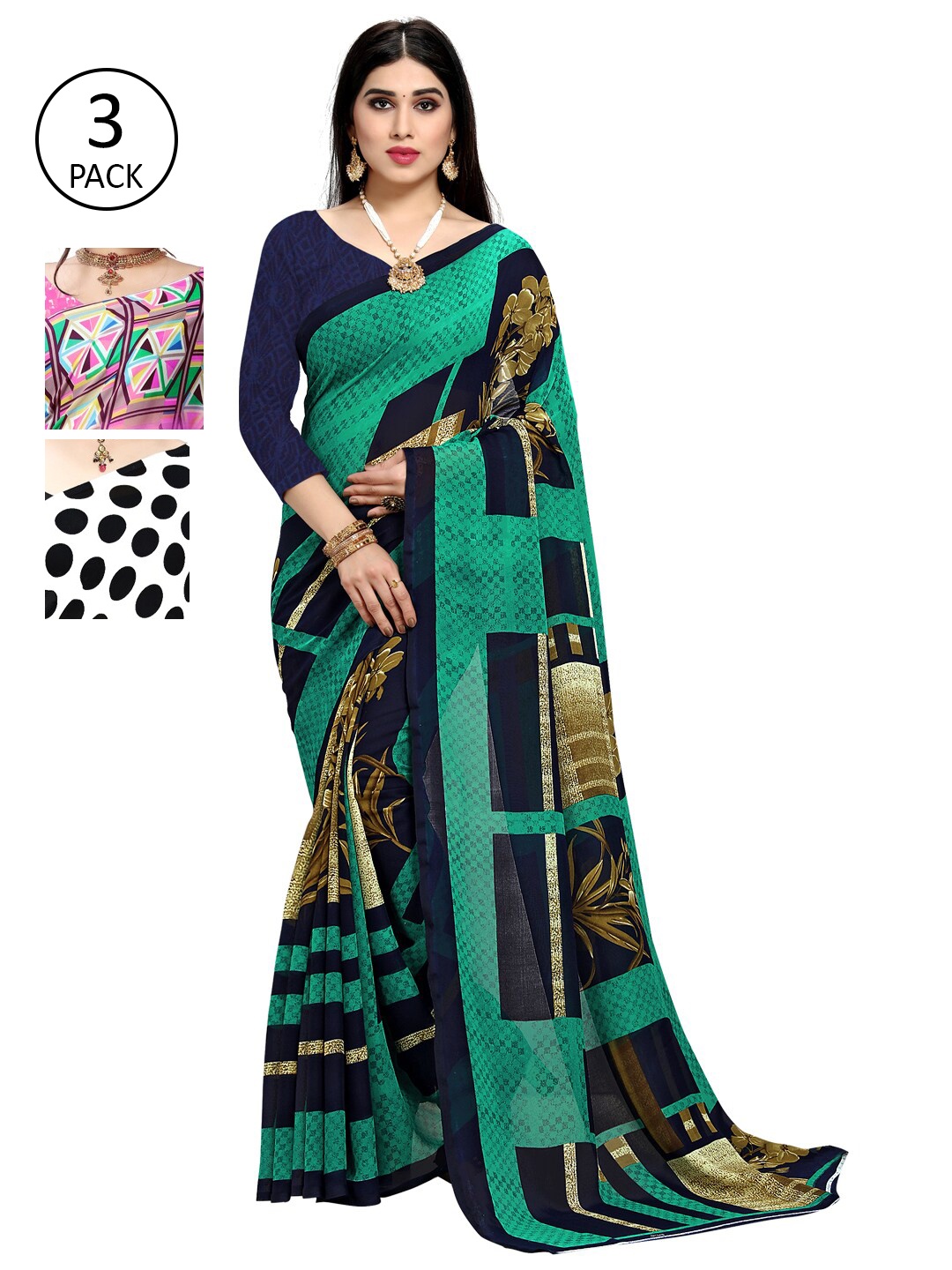 

KALINI Pack Of 3 Sarees, Pink