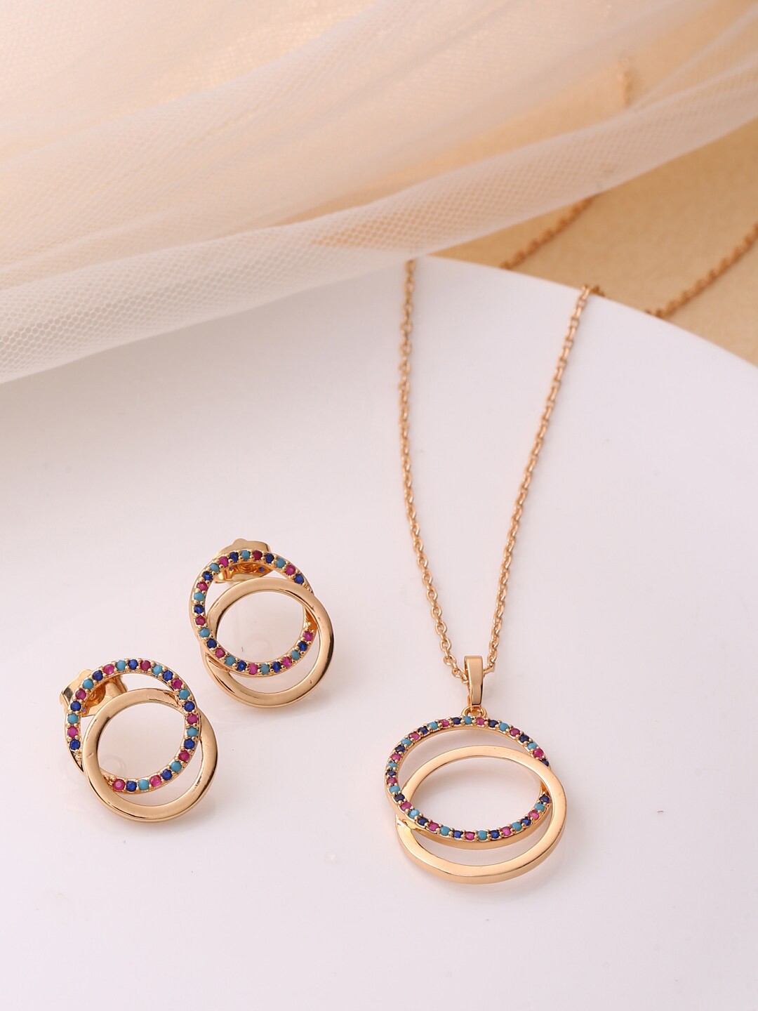 

Shoshaa Gold-Plated Blue & Pink Stone-Studded Handcrafted Jewellery Set
