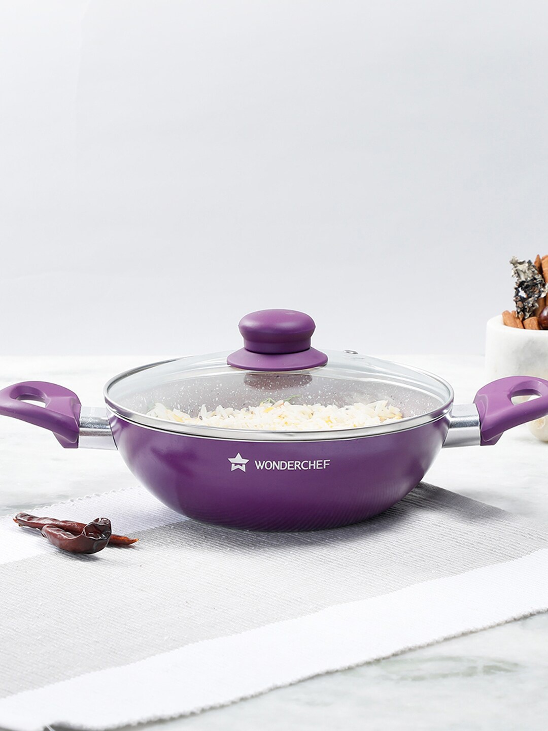 

Wonderchef Purple Aluminum Royal Velvet Wok Sauce Pan With Lid