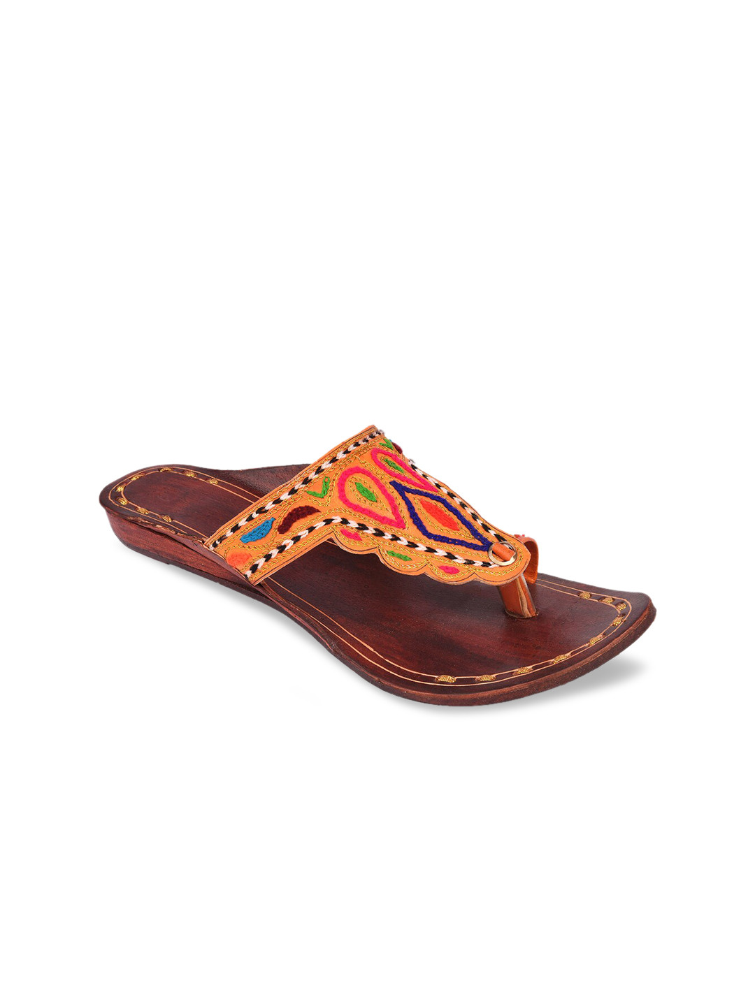 

DESI COLOUR Women Multicoloured Embellished T-Strap Flats, Multi