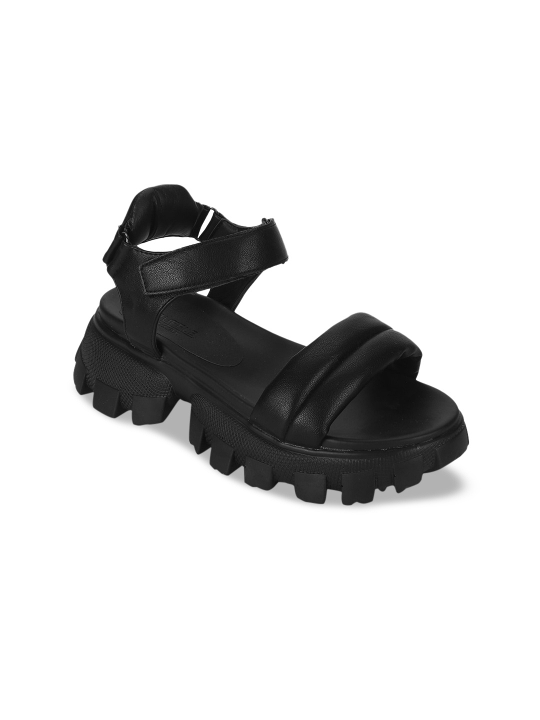 

Truffle Collection Black PU Flatform Sandals