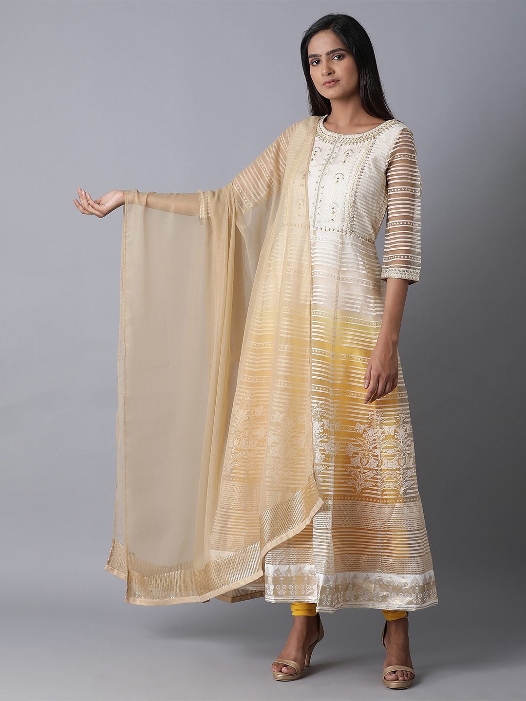 

W Gold Dupatta with Sequinned