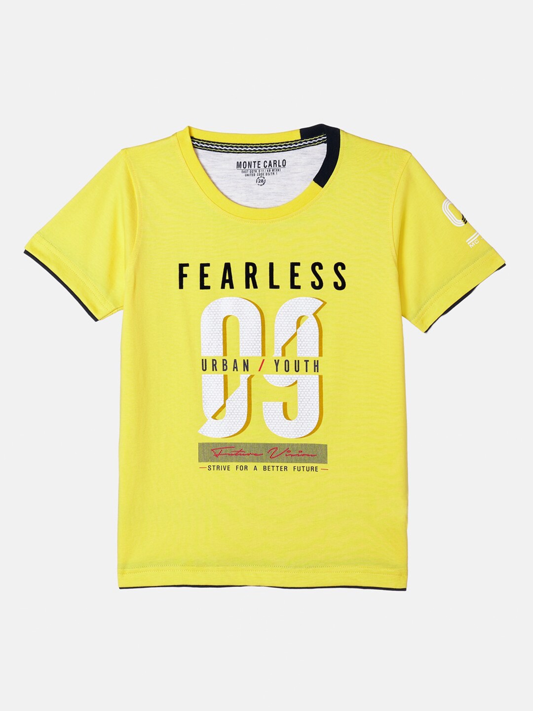 

Monte Carlo Boys Yellow Typography Printed Applique T-shirt