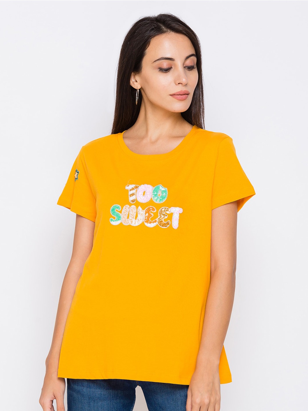 

Globus Women Mustard Typography Printed T-shirt