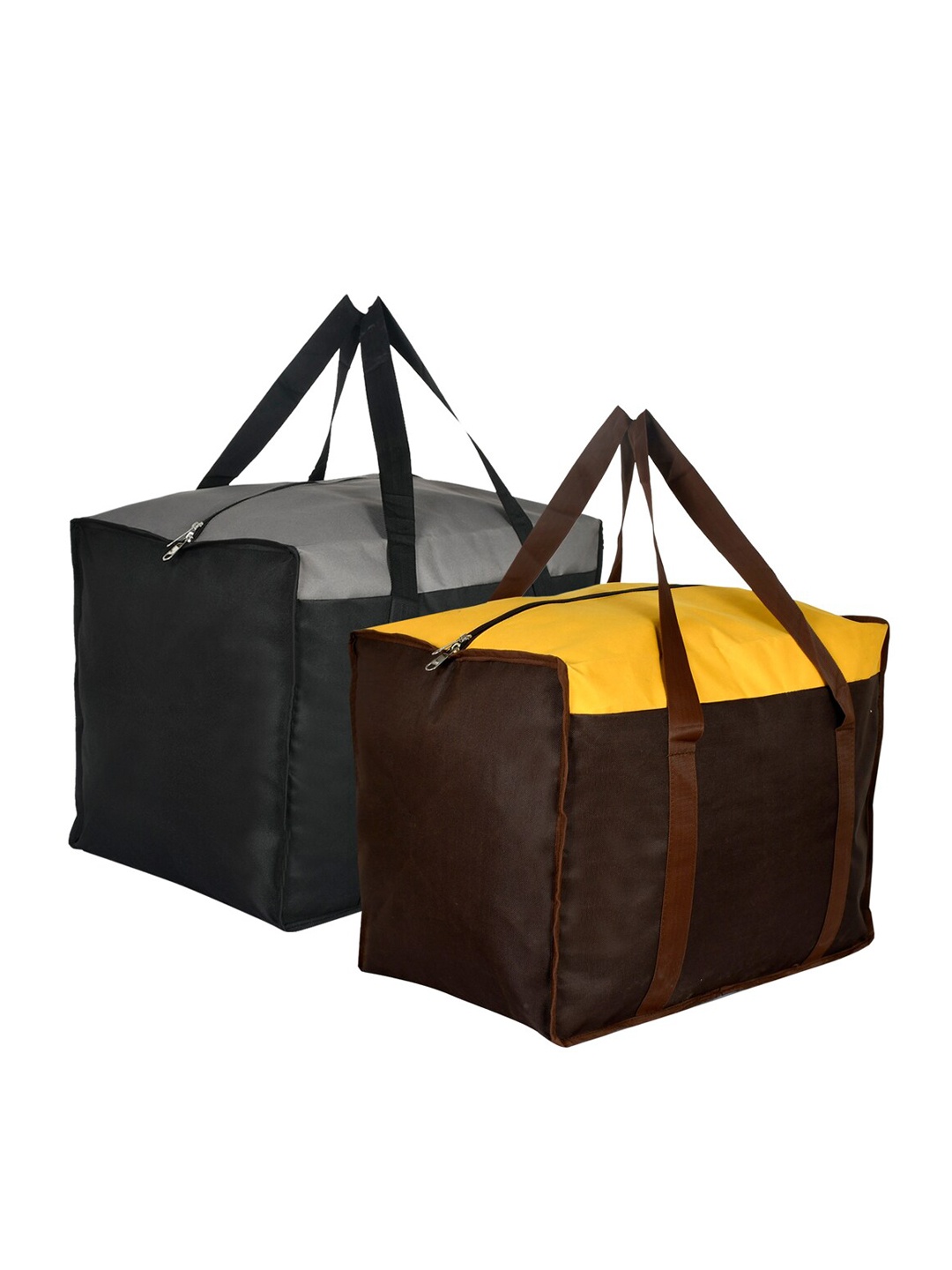 

Kuber Industries Set Of 2 Brown & Black Colourblocked Medium Multi-Utility Storage Bags