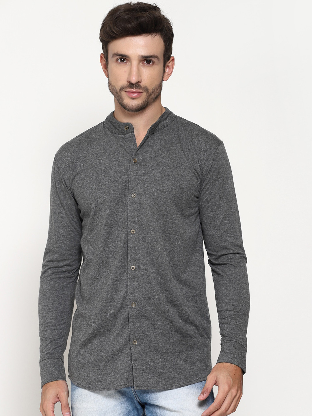 

PAUSE SPORT Men Grey Solid Cotton Classic Fit Casual Shirt