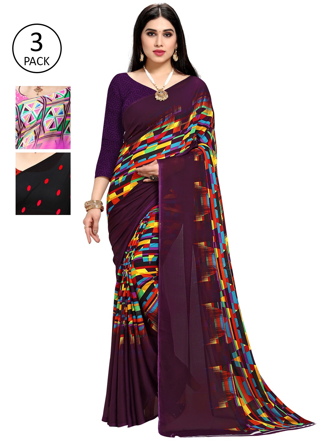 

KALINI Pack of 2 Printed Sarees, Pink