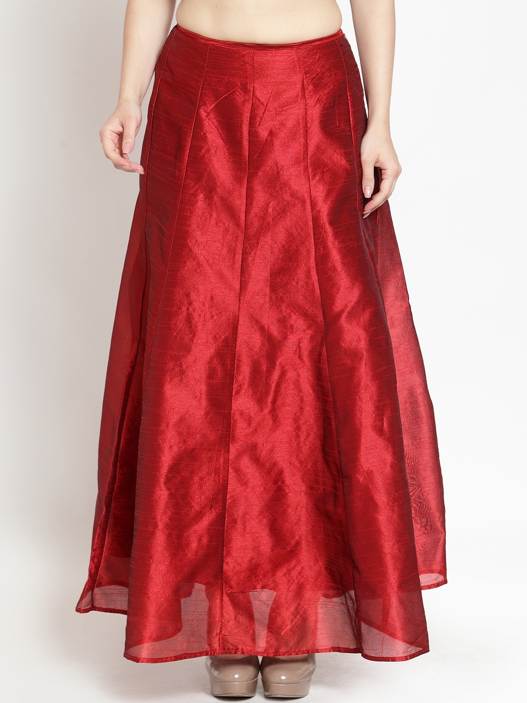 

Just Wow Women Maroon Solid Flared Pure Silk Maxi Skirt