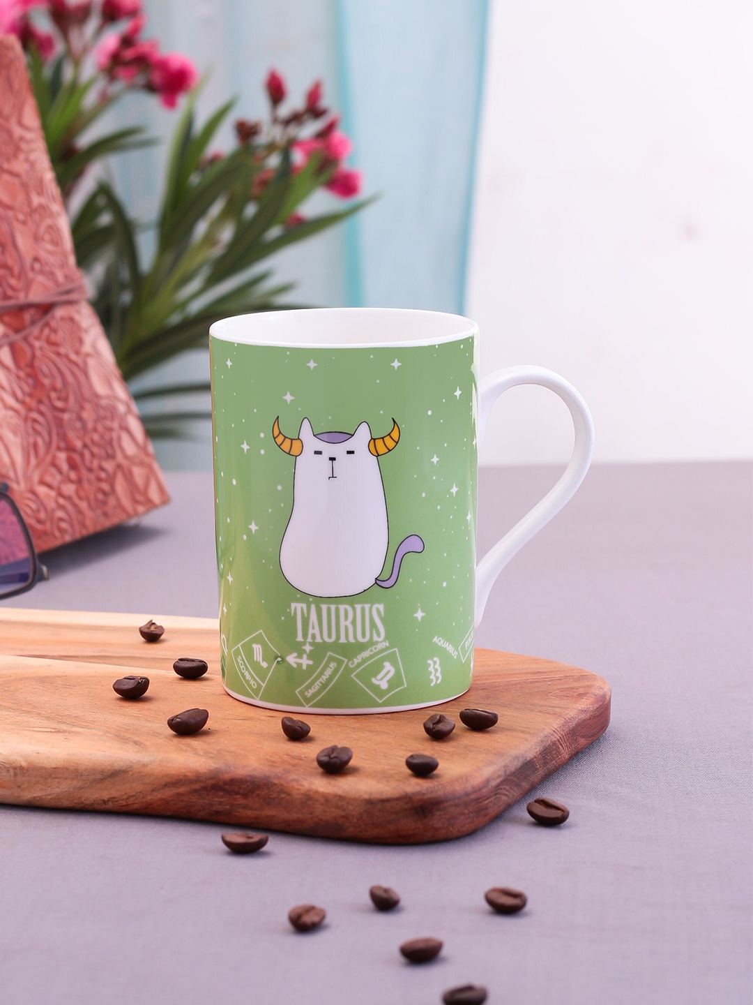 

CLAY CRAFT Green & White Zodiac Printed Ceramic Glossy Mug 350 ml