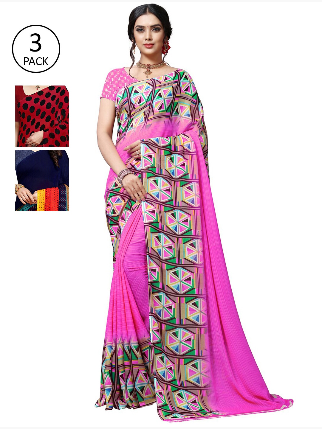 

KALINI Pack of 2 Printed Sarees, Red