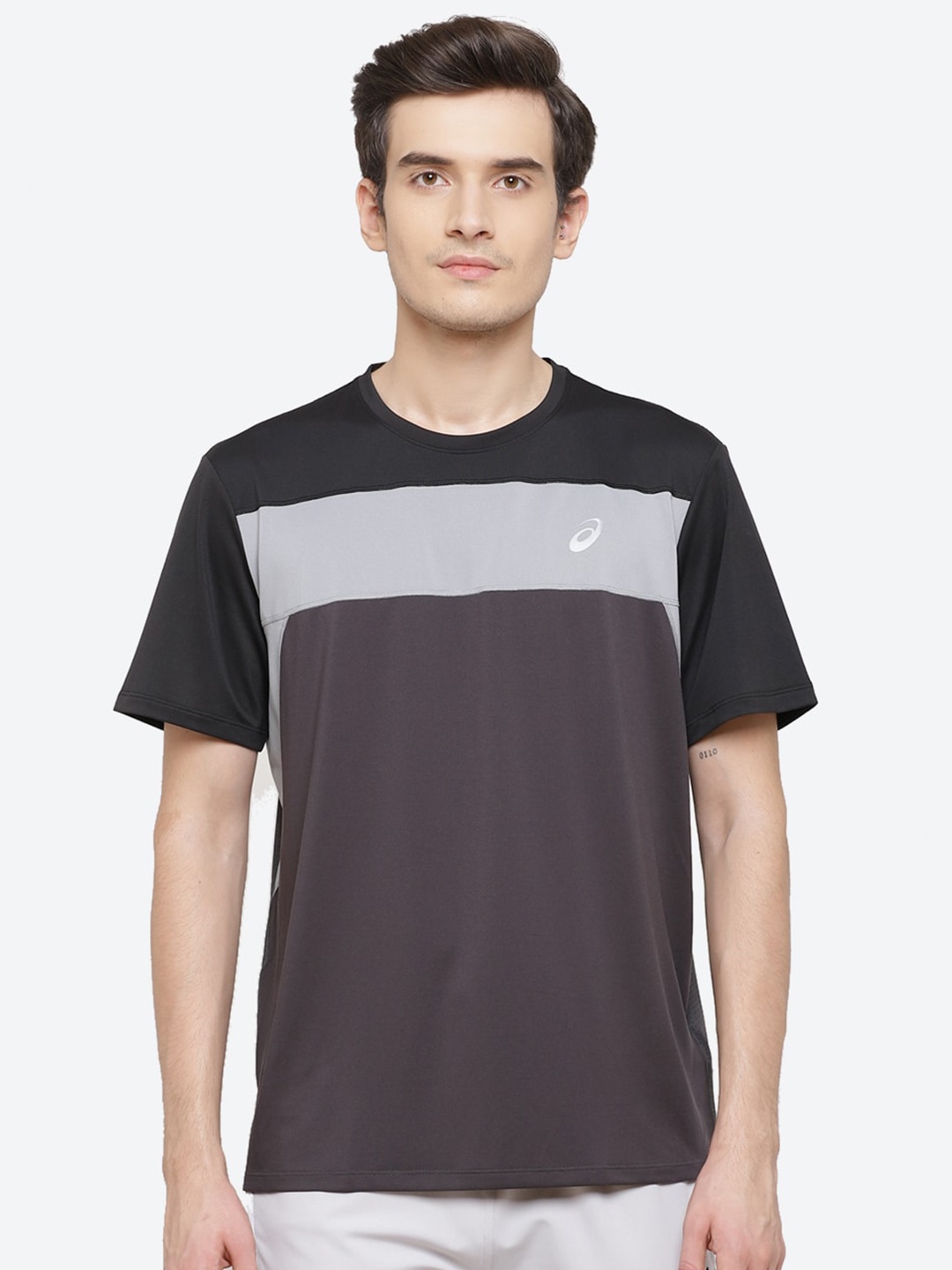 

ASICS Race Ss Men Grey Black Colourblocked Running T-shirt