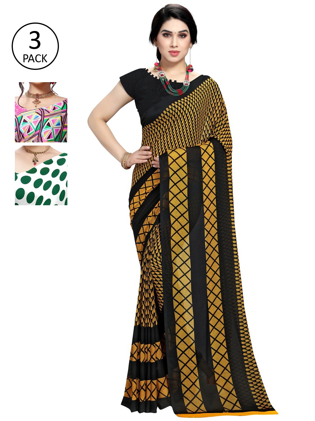 

KALINI Pack Of 3 White & Yellow Saree