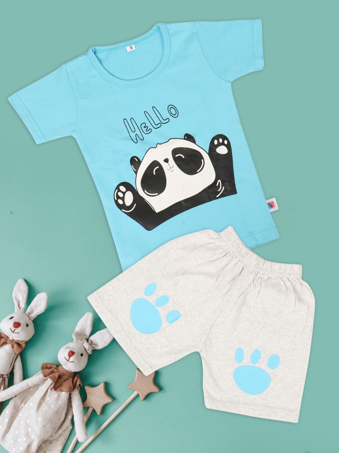 

Fashitale Unisex Kids Blue & Grey Printed T-shirt with Shorts