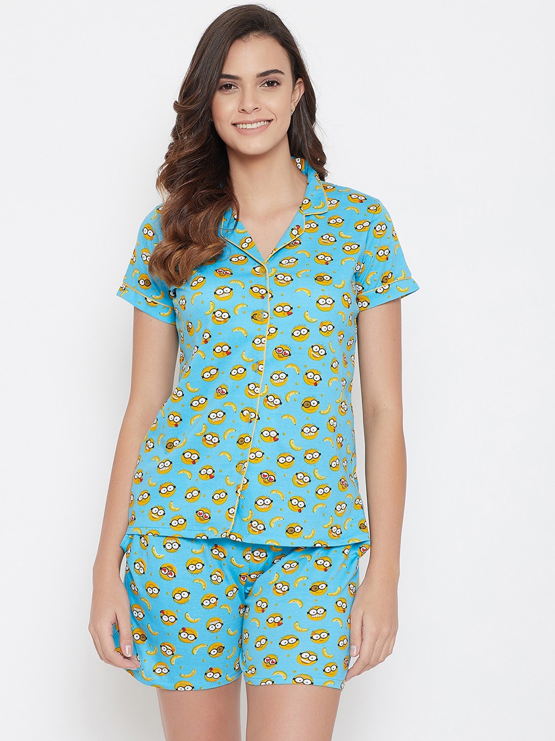 

Clovia Women Blue & Yellow Minions Printed Night Suit