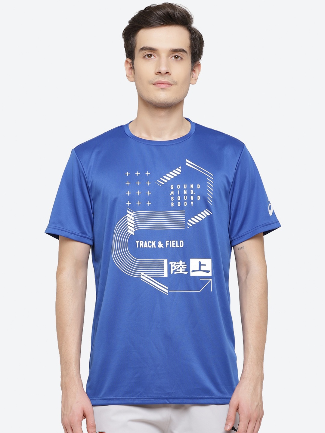 

ASICS Kanji SS Men Blue Typography Printed Training T-shirt
