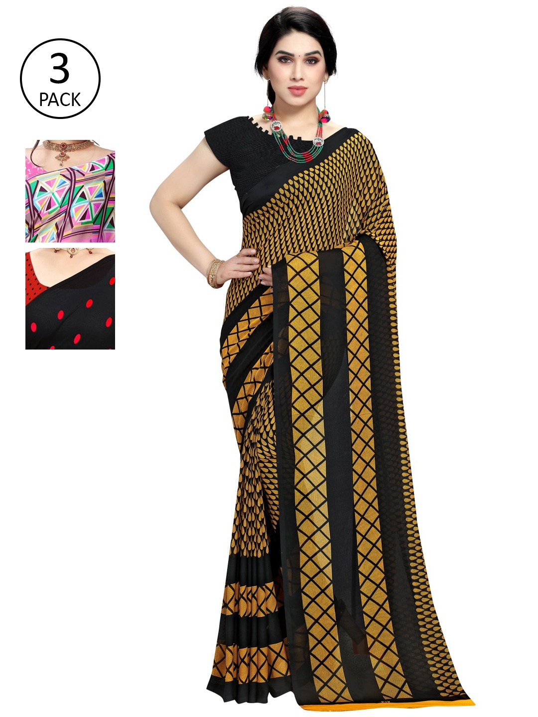 

KALINI Pack Of 3 Sarees, Pink
