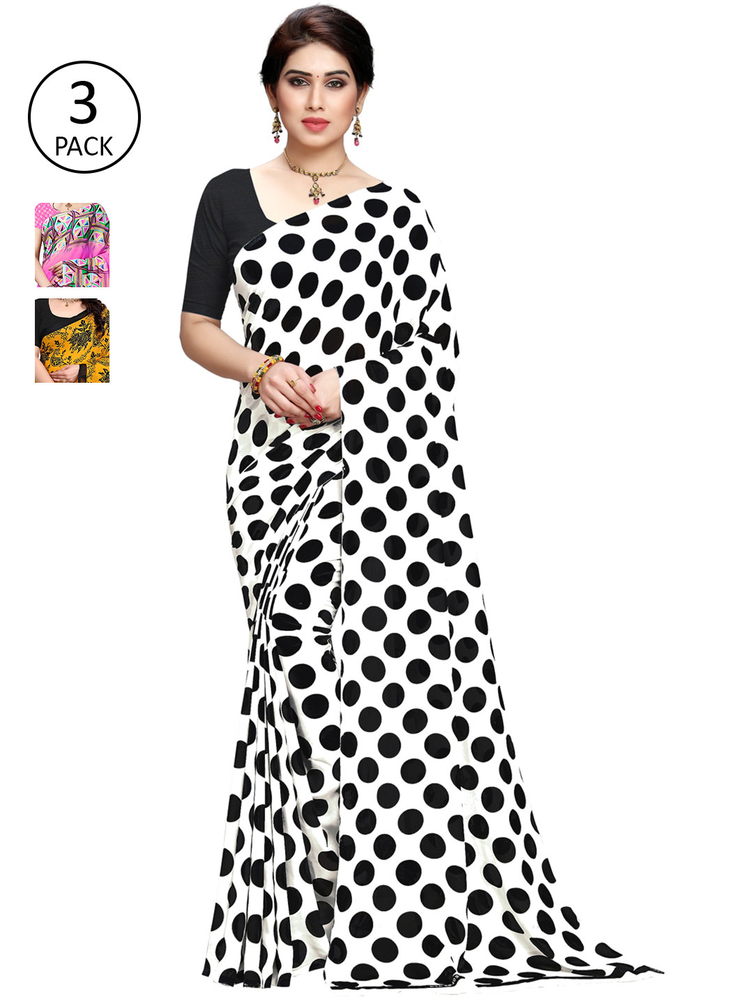 

KALINI Pack Of 3 White & Black Saree