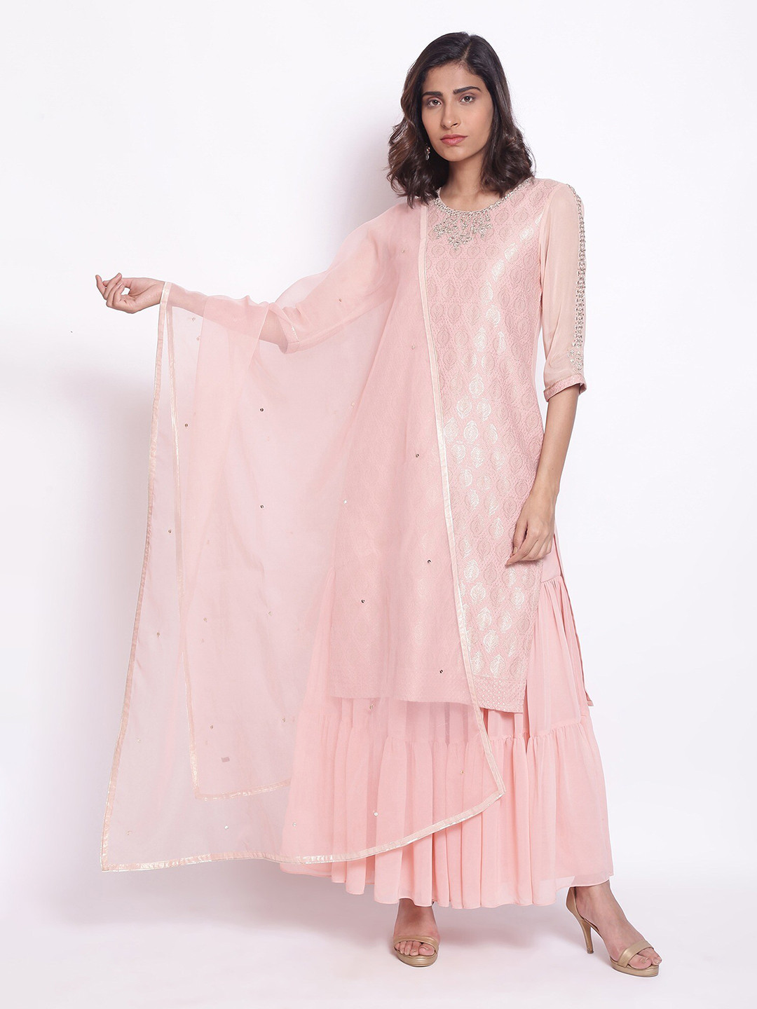 

WISHFUL Pink & Silver-Toned Embroidered Dupatta