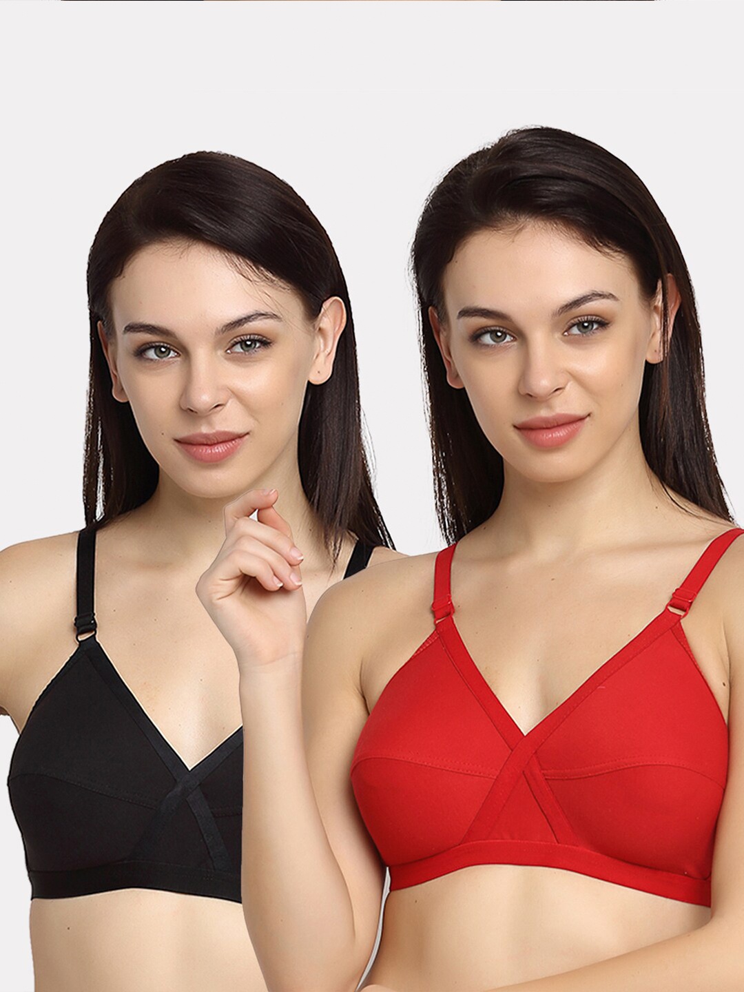 Friskers Black & Red Full Coverage Cotton Everyday Bra - O-312-01-312-03-30