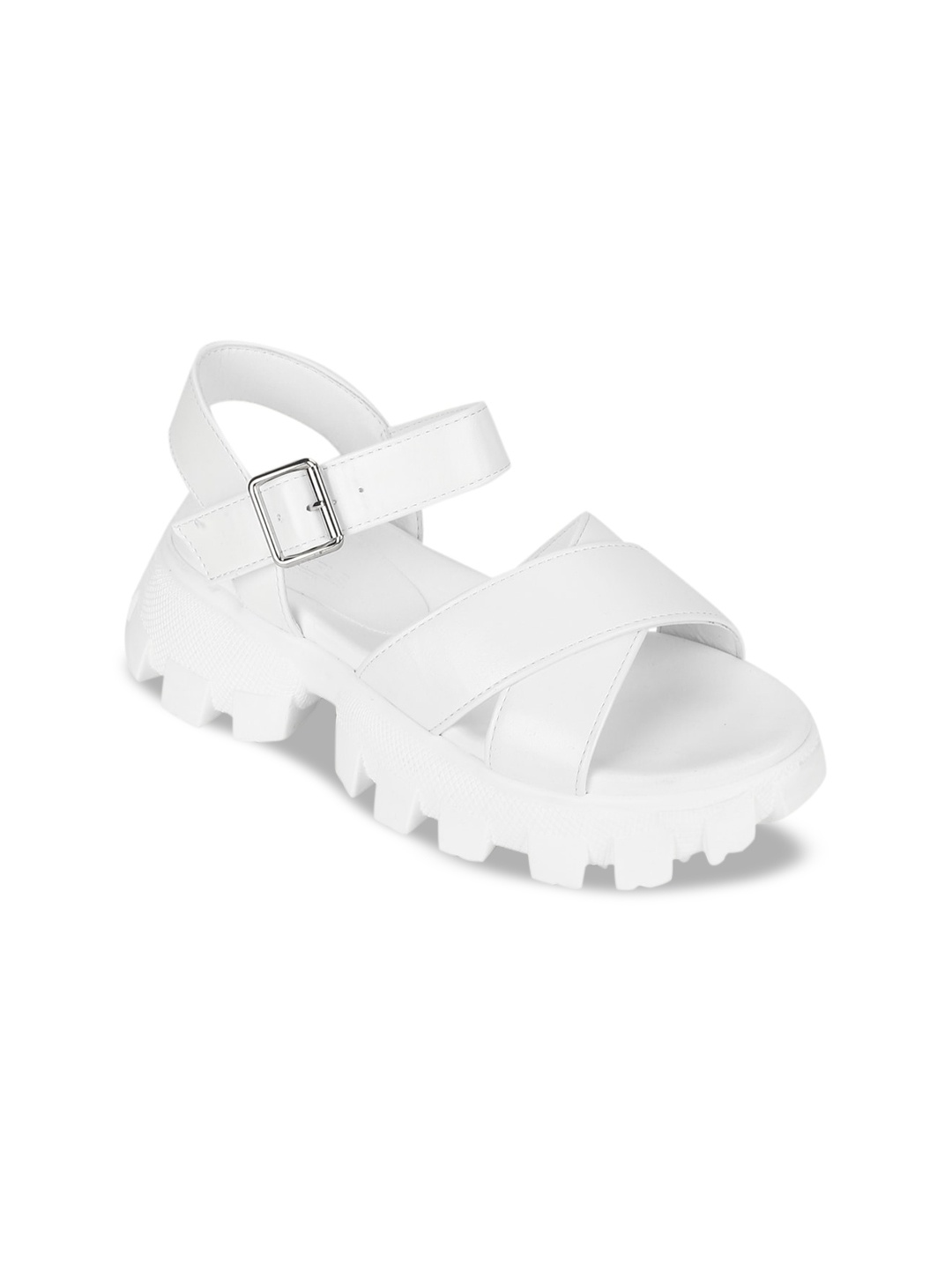 

Truffle Collection White PU Platform Heeled Boots with Buckles