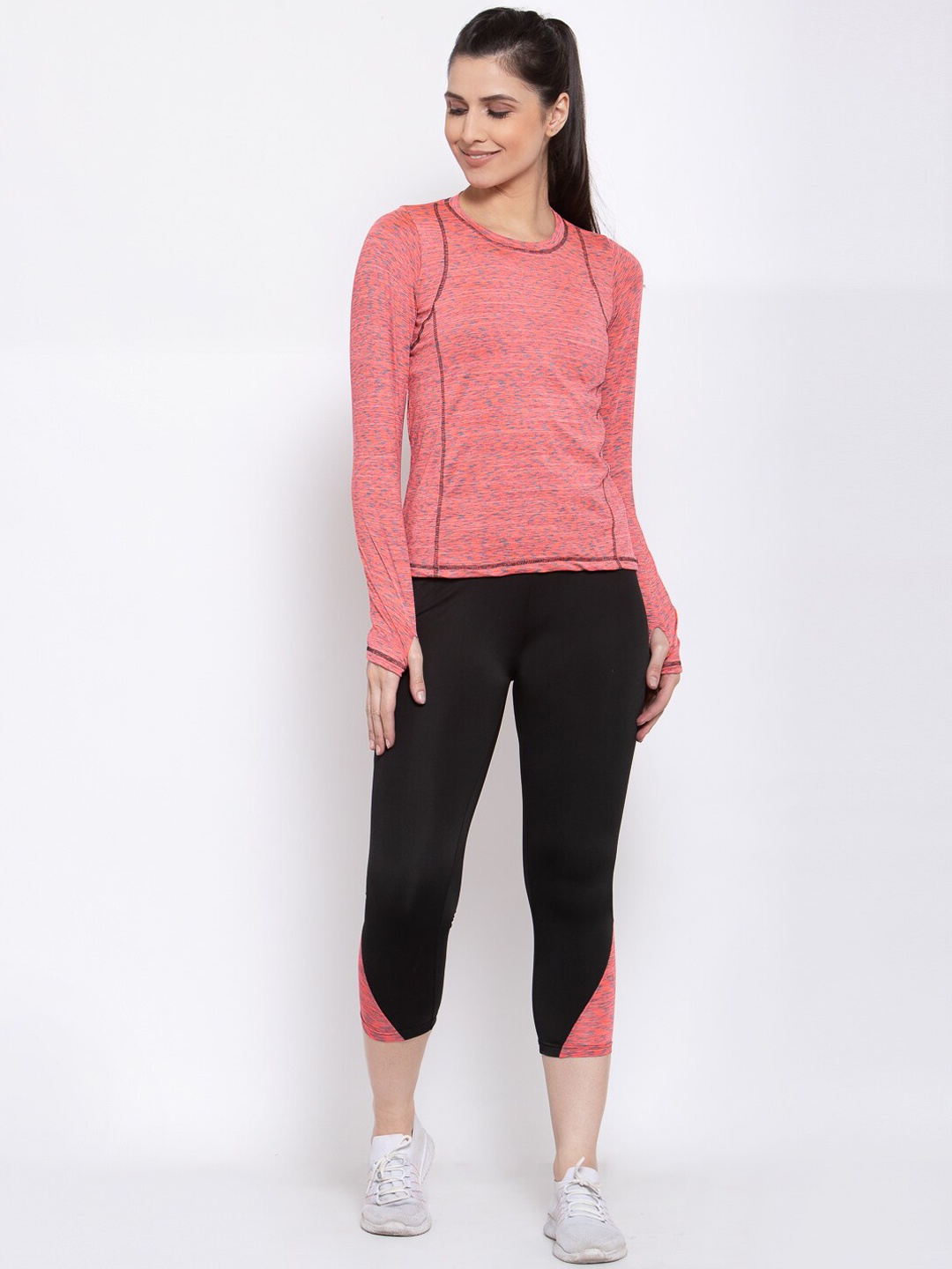 

CUKOO Women Pink Self Design Track Top With Black & Pink Colourblocked Track Pants