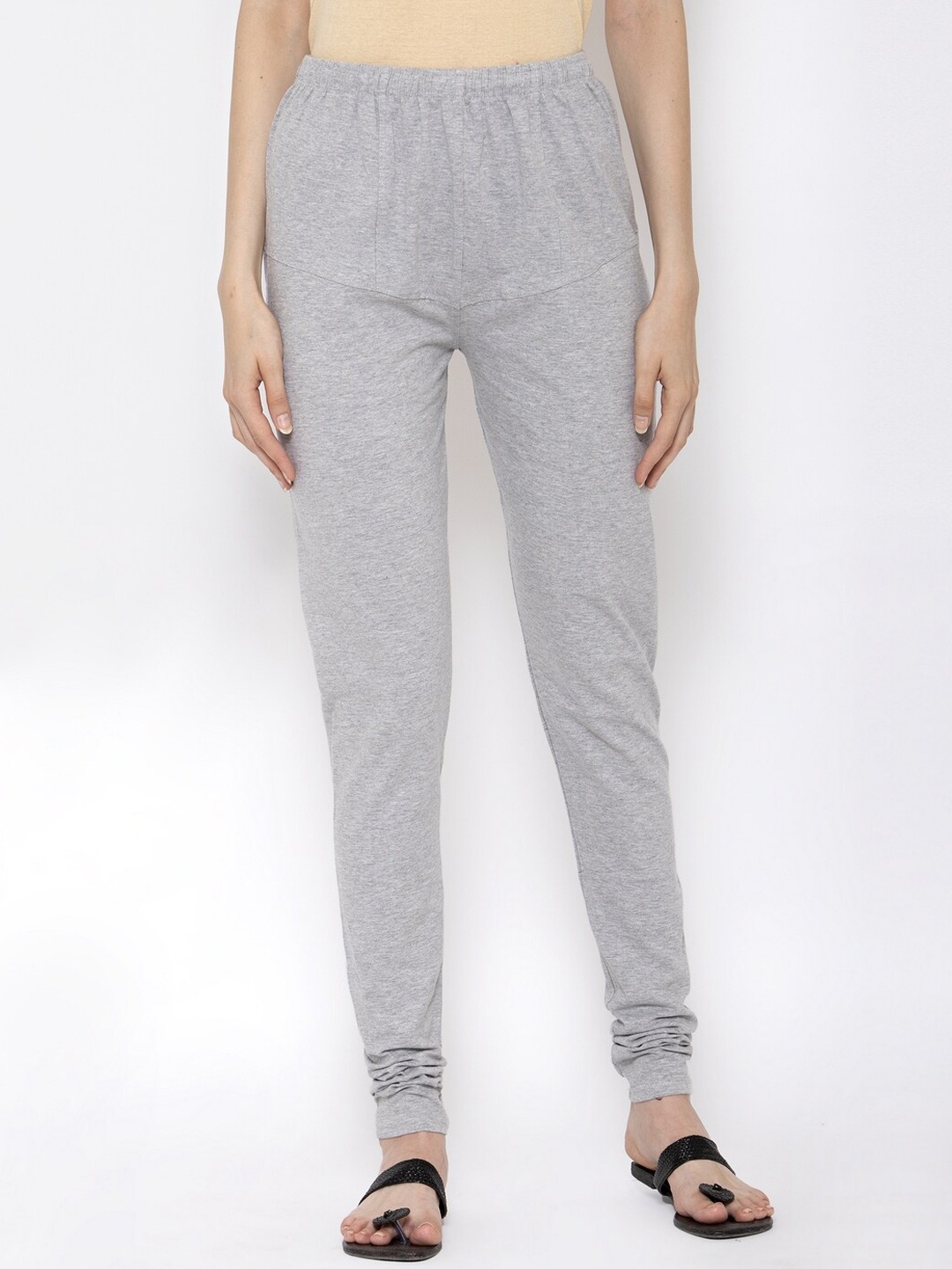 

Klotthe Women Grey Solid Cotton Churidar-Length Leggings