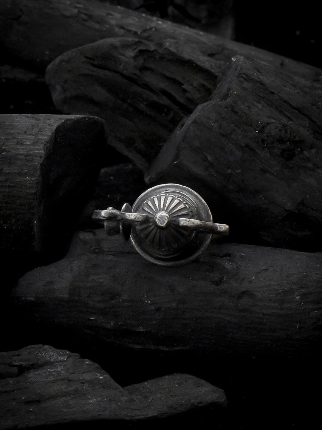 

Silvermerc Designs Oxidised Silver Toned Afghan Adjustable Finger Ring