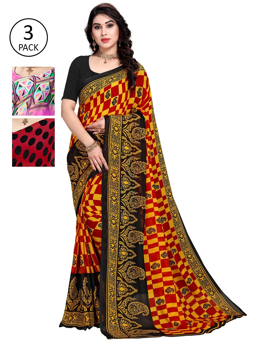

KALINI Pack of 2 Printed Sarees, Pink