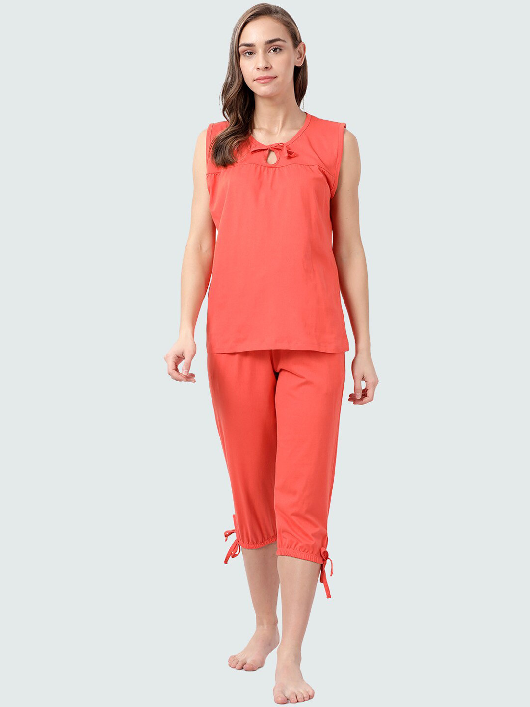 

shyaway Women Orange Top & Capri Set