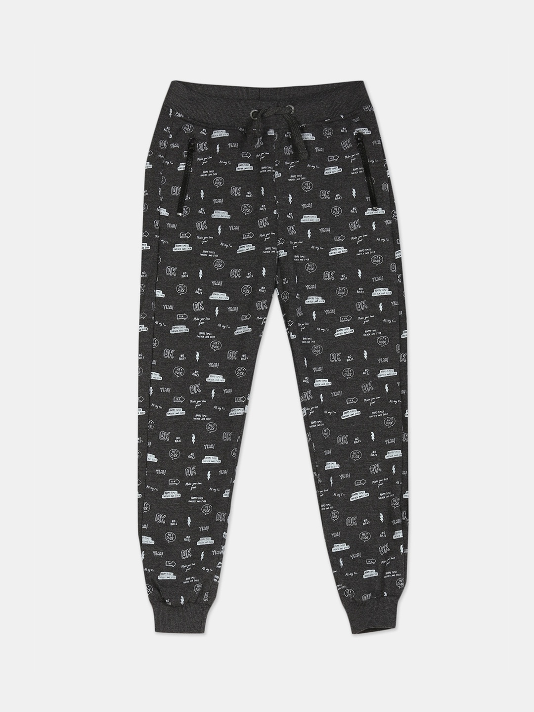 

Cherokee Boys Charcoal Grey & White Conversational Printed Joggers