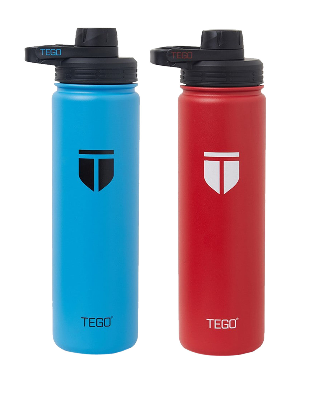 

TEGO Set Of 2 Solid Rapid Vaccum Sealed Stainless Steel Water Bottle With Cleaning Brush, Red