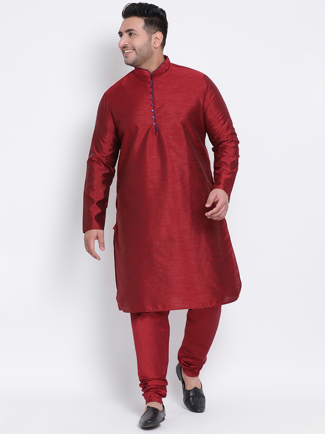 hangup plus Men Maroon Dupion Silk Kurta with Pyjamas