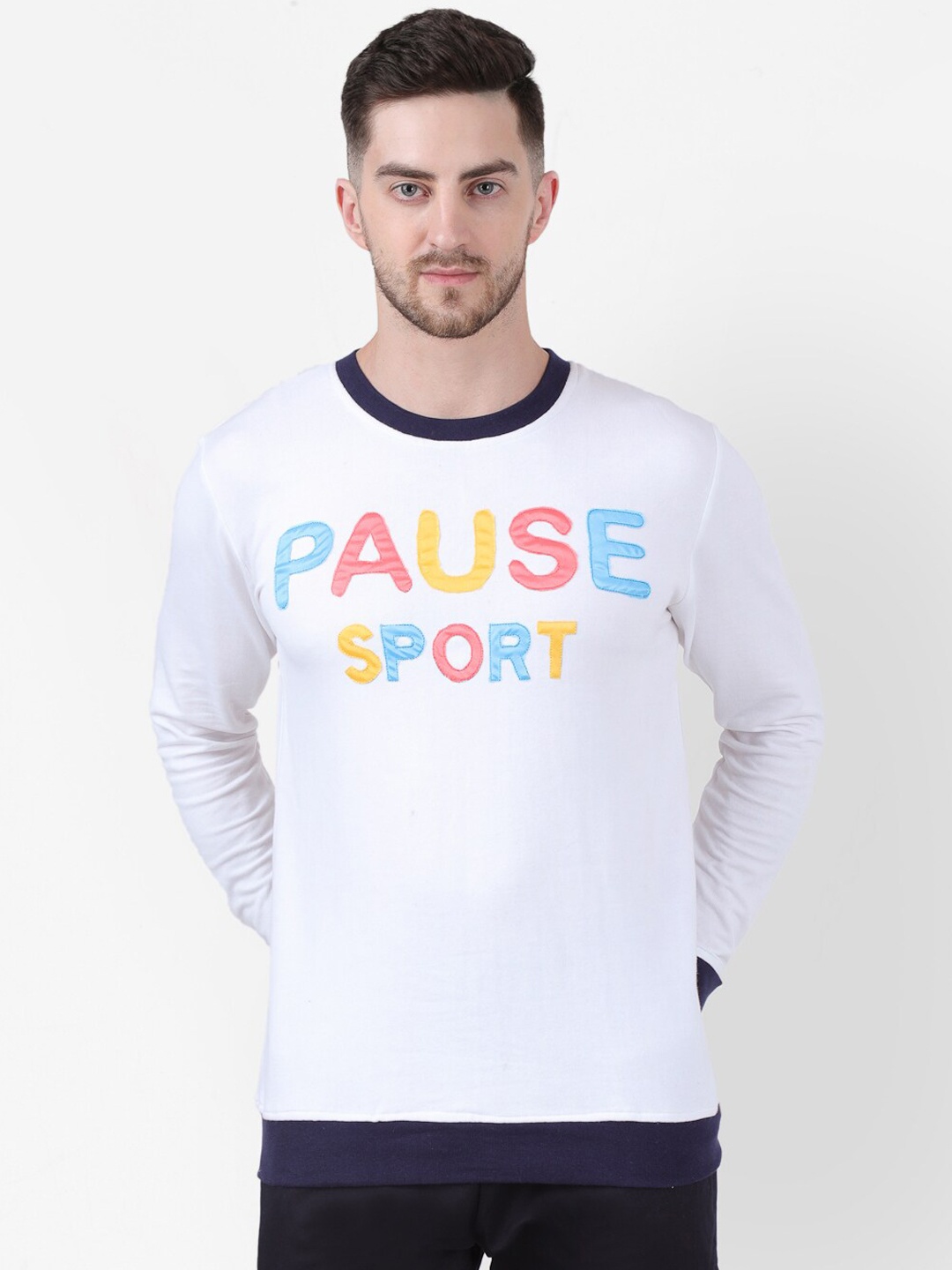 

PAUSE SPORT Men White Typography Printed Sweatshirt
