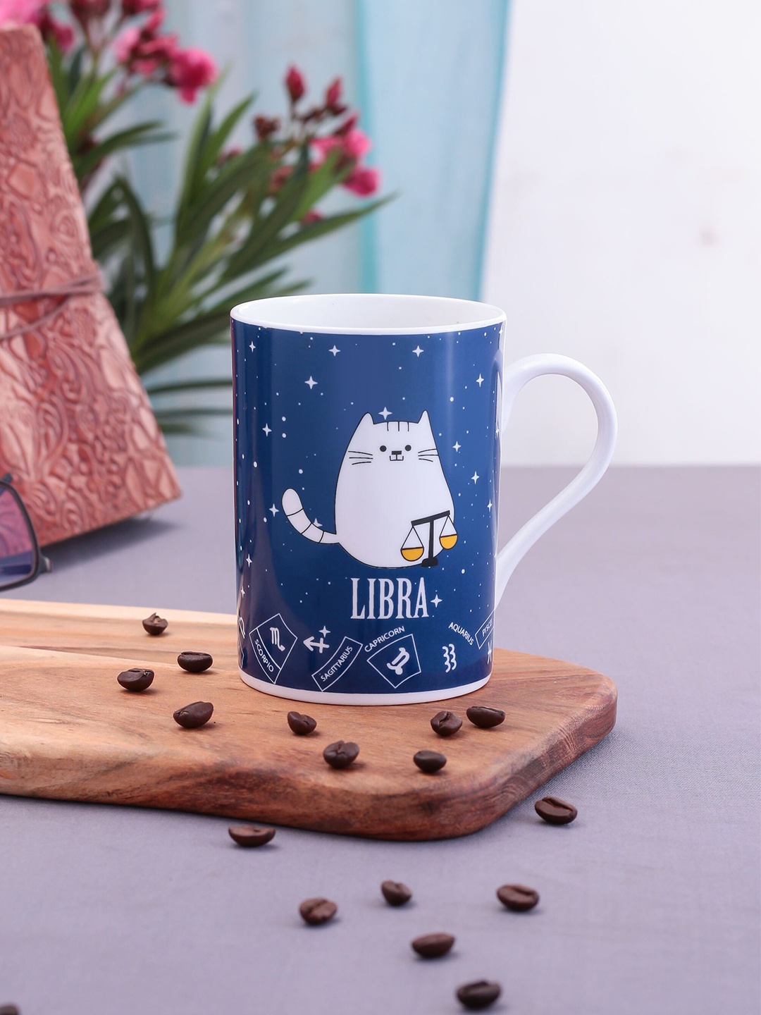 

CLAY CRAFT Blue & White Libra Zodiac Printed Ceramic Glossy Mug