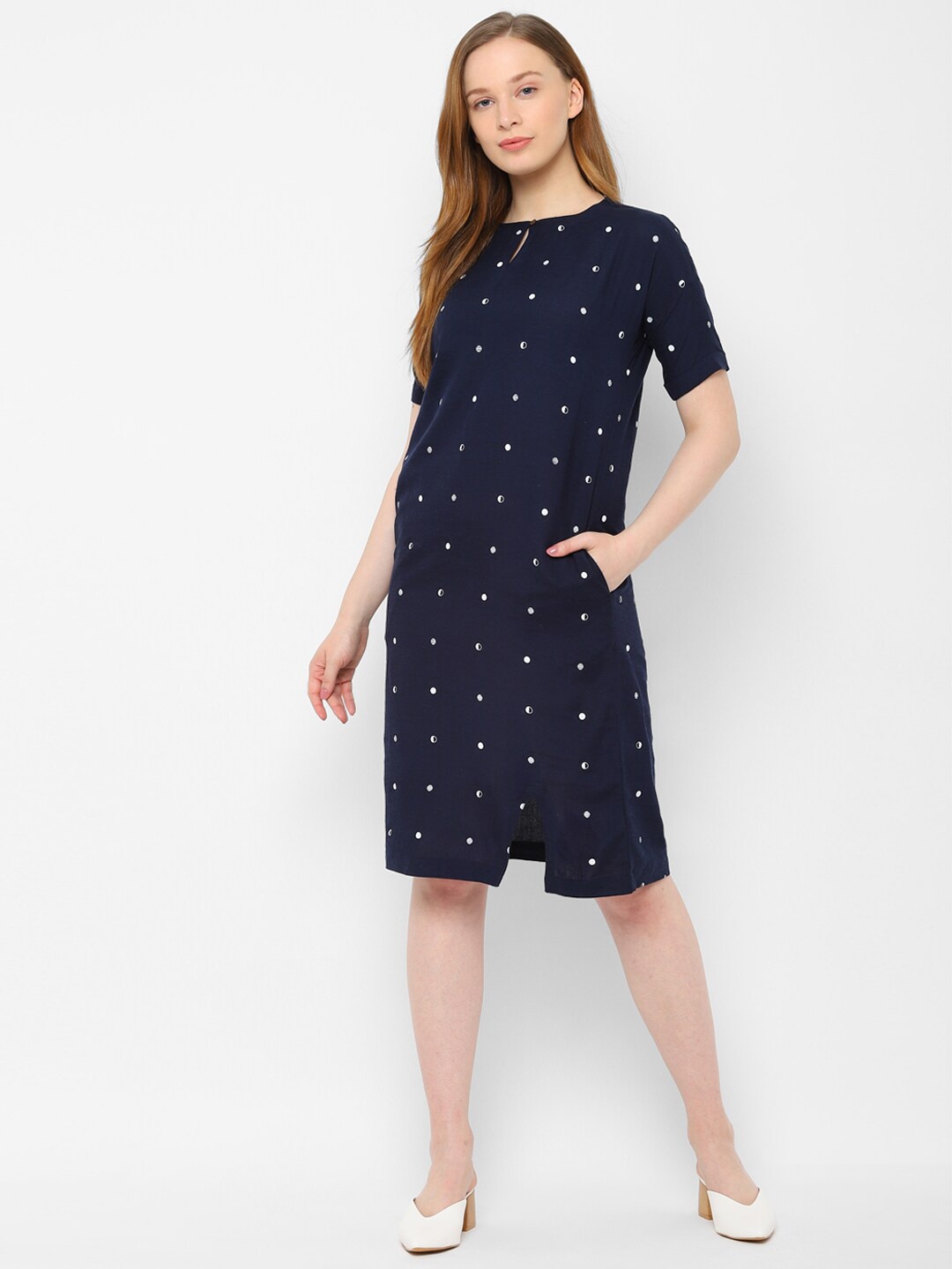 Allen Solly Woman Women Navy Blue & White Sheath Dress
